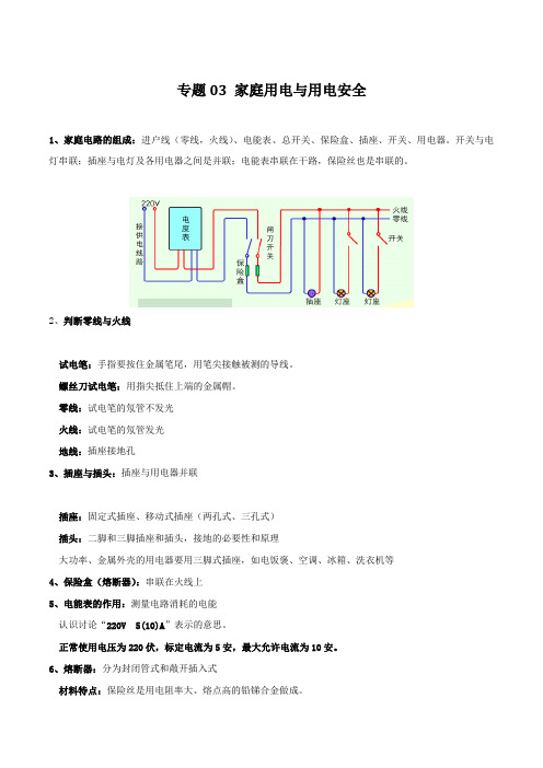 专题03家庭用电与用电安全-2018-2019学年八年级下册科学期末提分宝典(解析版)