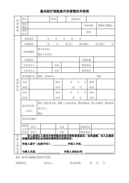 基本医疗保险意外伤害情况申报表