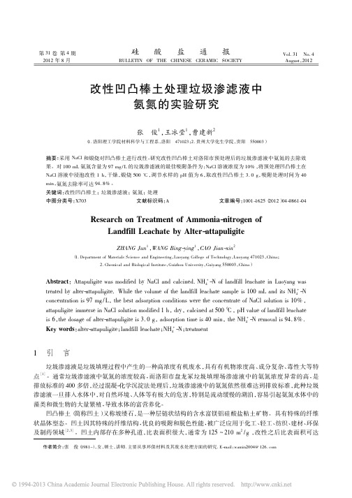 改性凹凸棒土处理垃圾渗滤液中氨氮的实验研究_张俊