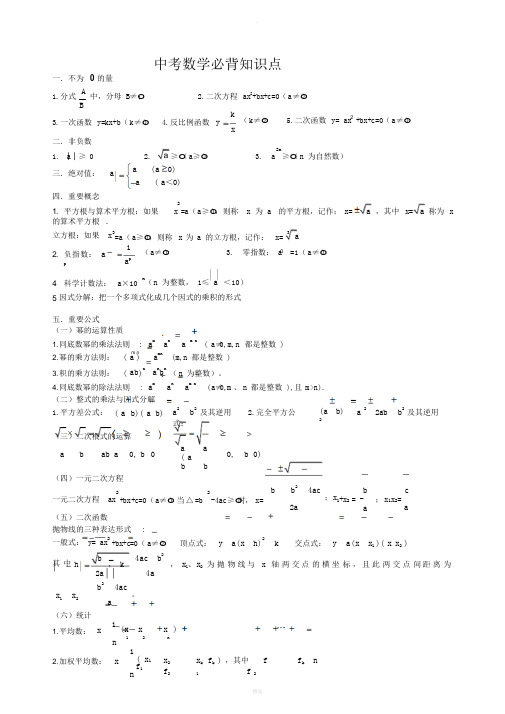 2020年中考数学必背知识点(考前复习)