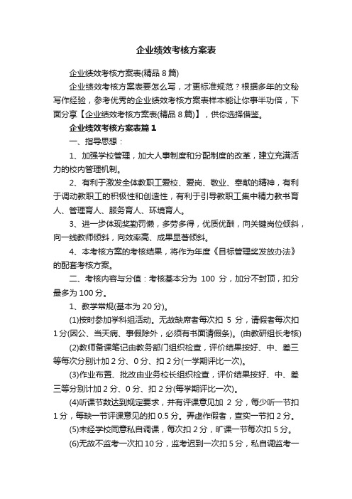 企业绩效考核方案表