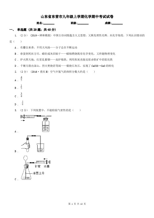 山东省东营市九年级上学期化学期中考试试卷