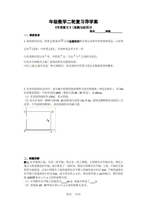 中考数学第二轮复习导学案教案：专项复习3(实践与应用)