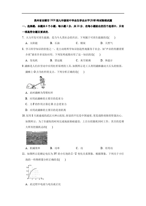 2020年贵州省安顺市中考物理试题 (学生版)