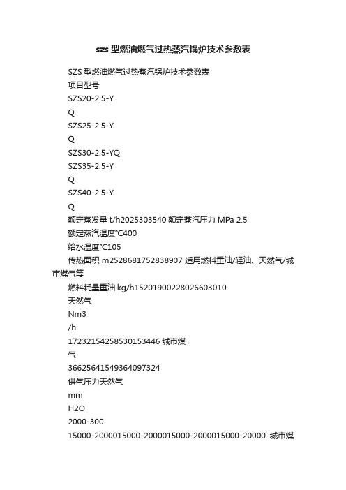 szs型燃油燃气过热蒸汽锅炉技术参数表
