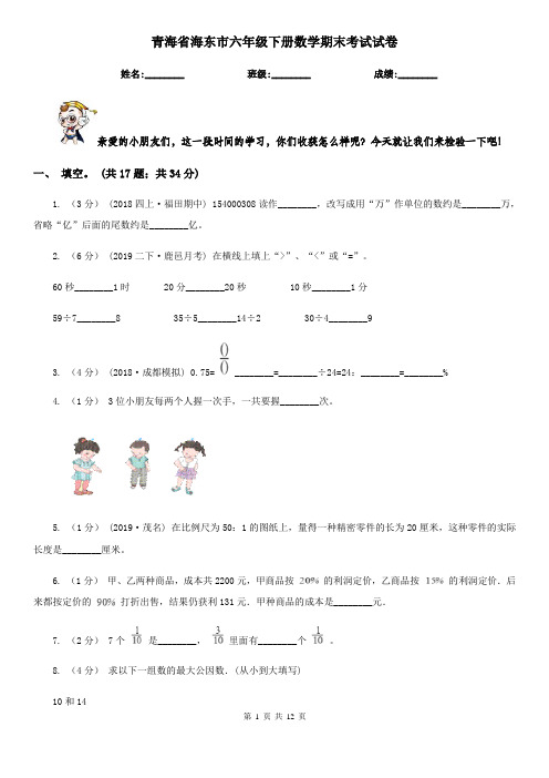 青海省海东市六年级下册数学期末考试试卷