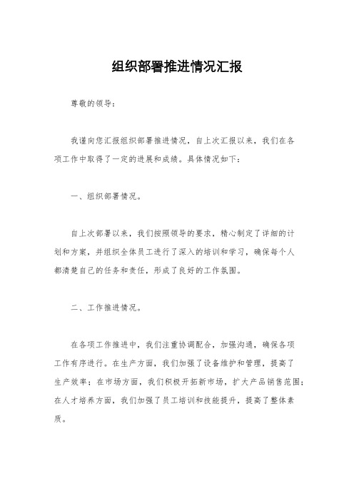 组织部署推进情况汇报