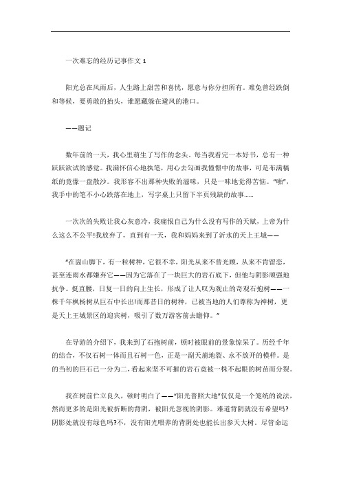 一次难忘的经历记事作文精选5篇