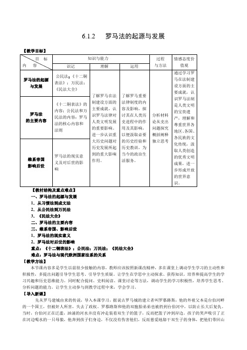 罗马法的起源与发展教学设计