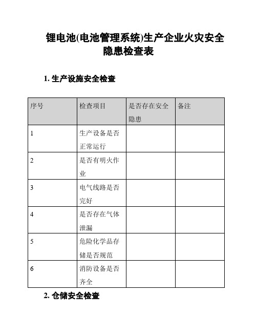 锂电池(电池管理系统)生产企业火灾安全隐患检查表