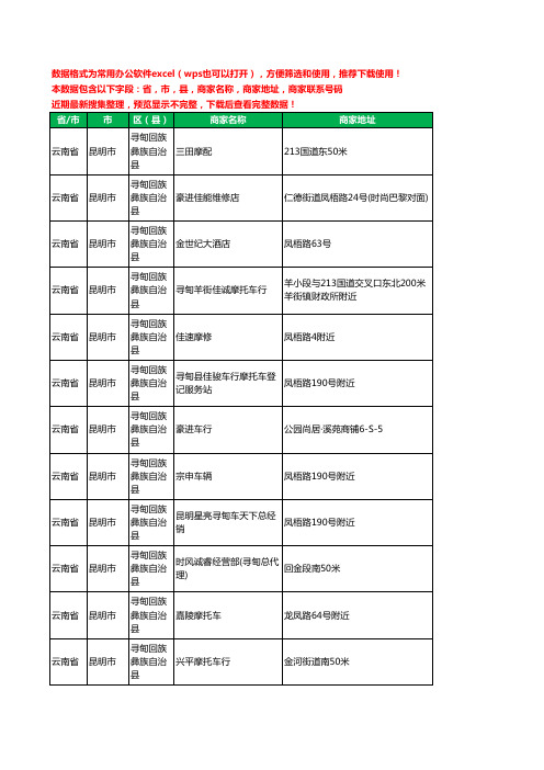 2020新版云南省昆明市寻甸回族彝族自治县摩配工商企业公司商家名录名单联系电话号码地址大全57家