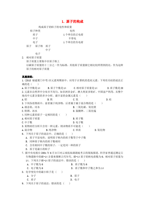 最新-九年级化学上册 原子的构成经典练习 人教新课标