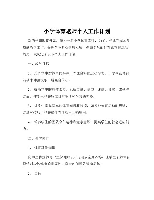 小学体育老师个人工作计划