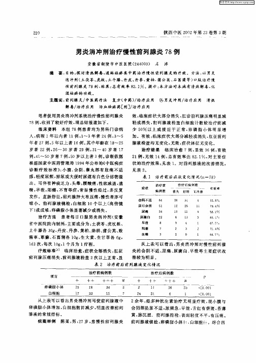 男炎消冲剂治疗慢性前列腺炎78例