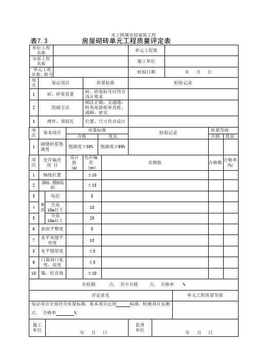 房屋砌砖工单元程质量评定表