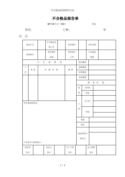 不合格品控制程序记录