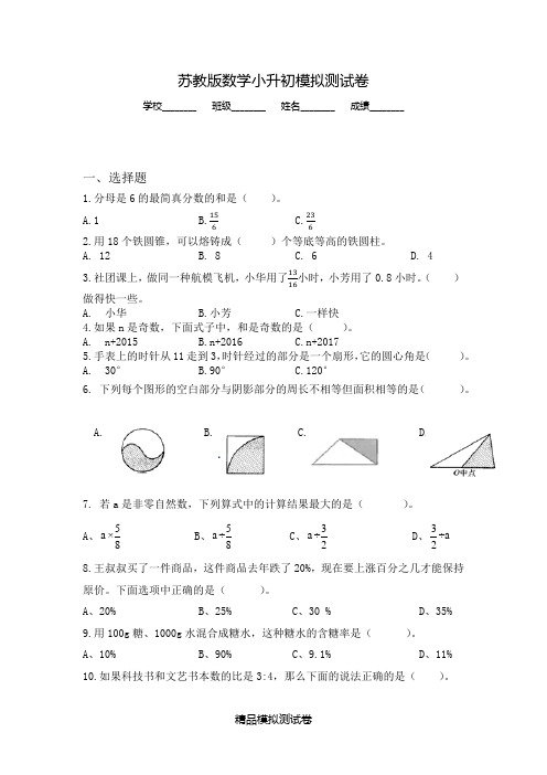 【苏教版】数学小升初测试题(含答案)