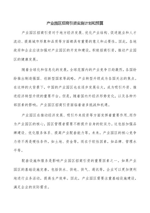 产业园区招商引资实施计划和预算