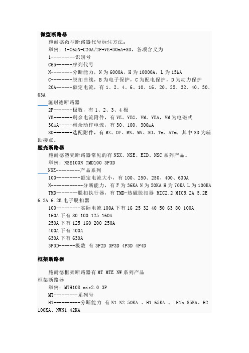 施耐德MCCB,ACB,MCB选型