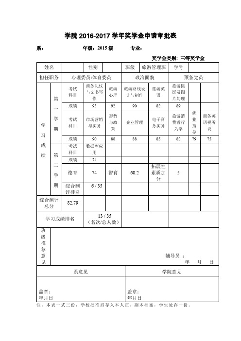 学院奖学金申请审批表