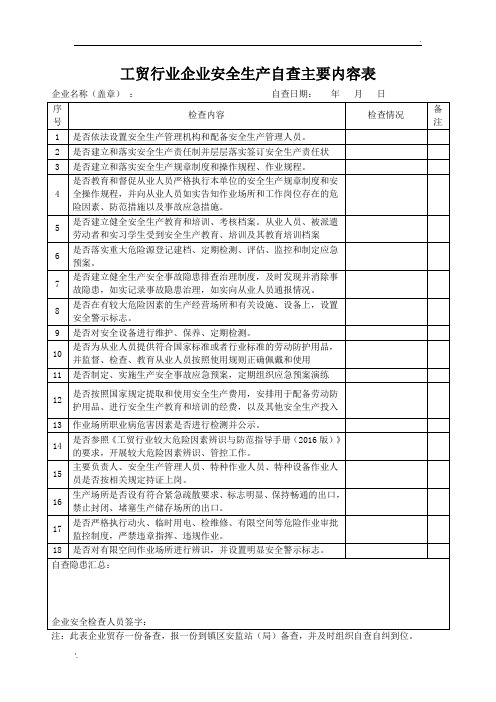 工贸行业安全生产自查自纠主要内容表