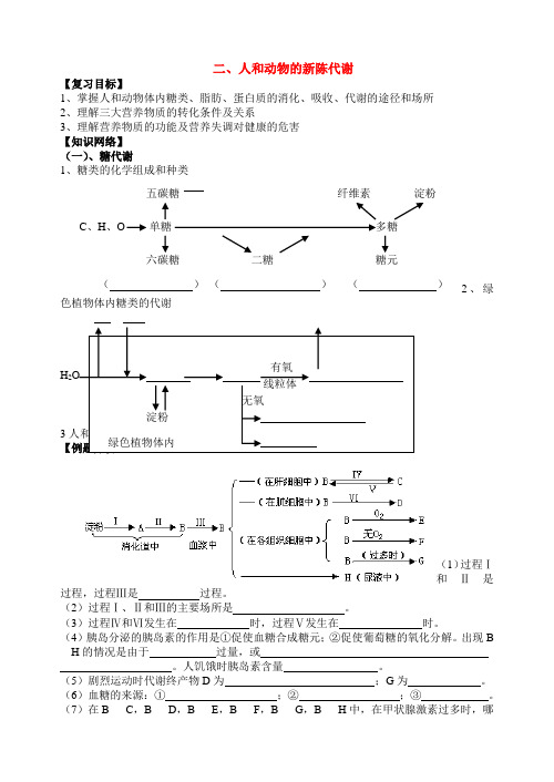高三生物二轮复习学案人和动物体的新陈代谢人教版