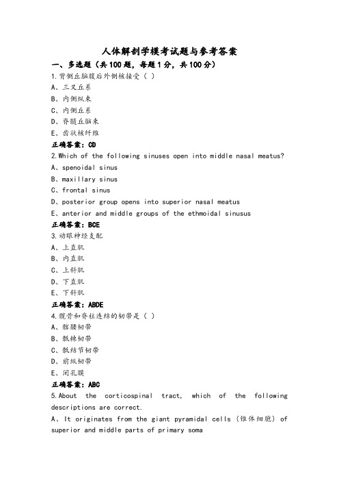 人体解剖学模考试题与参考答案