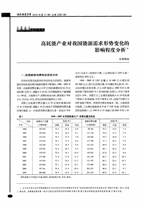 高耗能产业对我国能源需求形势变化的影响程度分析