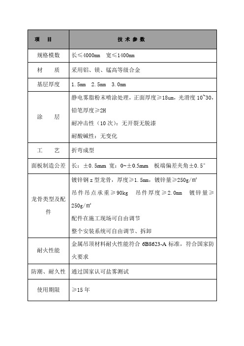 铝单板产品技术参数一览表