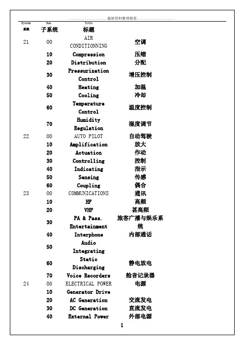 ATA100章节名称中英文对照