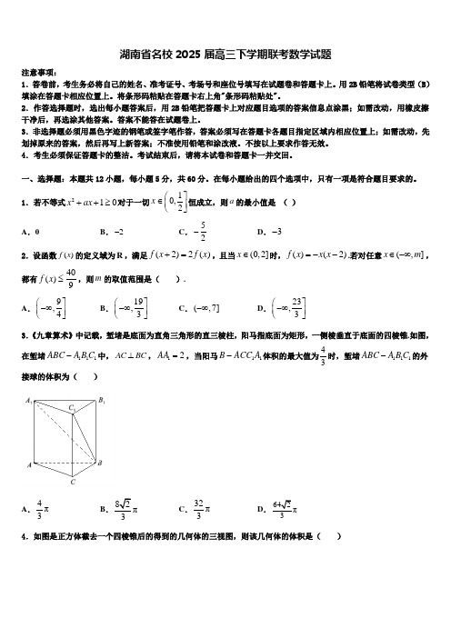 湖南省名校2025届高三下学期联考数学试题含解析