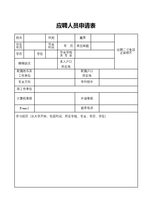 应聘人员申请表【模板】