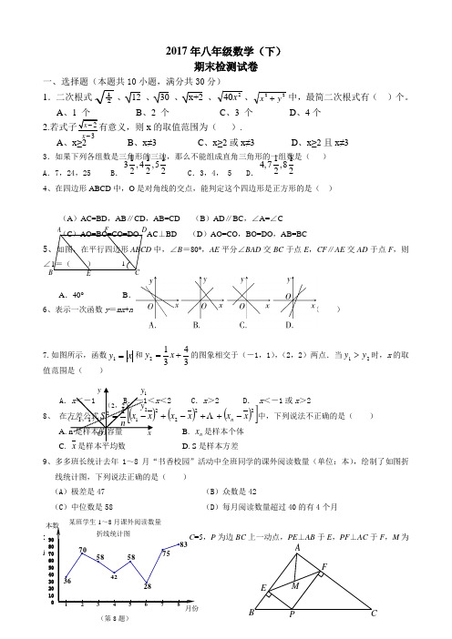 2017八年级下册数学期末试卷