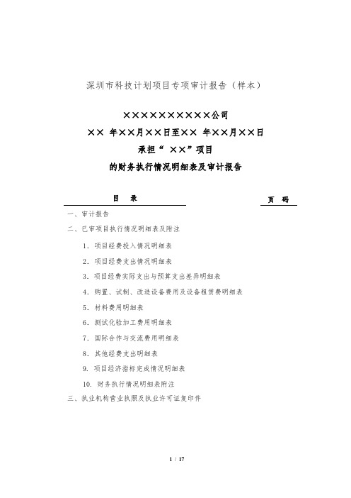 最新 深圳市科技计划项目专项审计报告样本