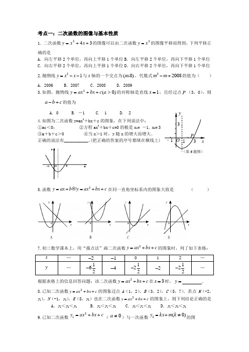 二次函数的选择题与填空题复习