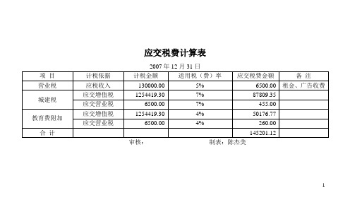 应交税费计算表