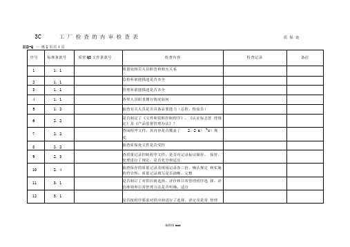 3C汽车内审工厂审查检查表