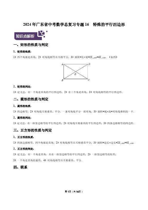 2024年广东省中考数学总复习专题16：特殊的平行四边形