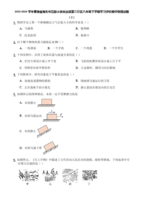 2023-2024学年青海省海东市互助土族自治县第三片区八年级下学期学习评价期中物理试题(2)