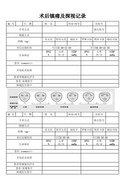 麻醉科术后镇痛登记表