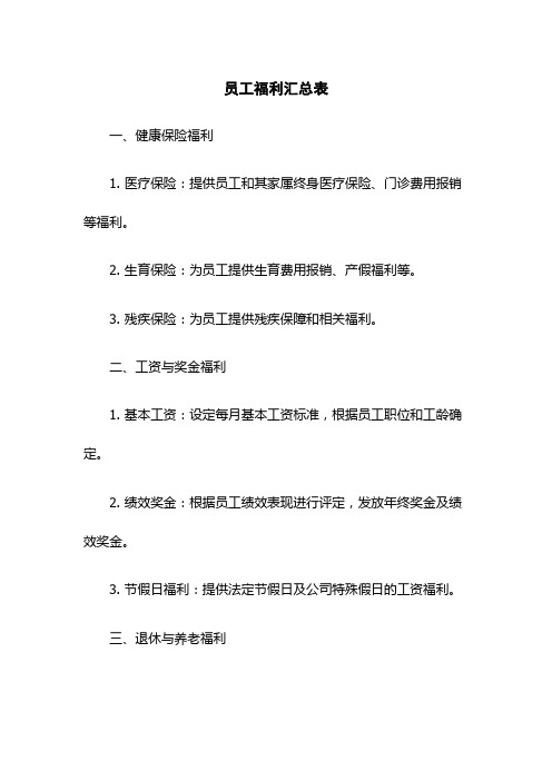 员工福利汇总表