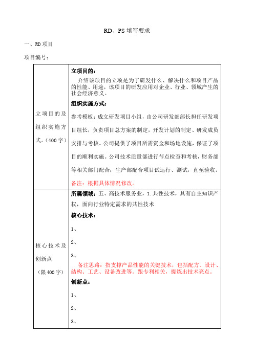 高企申报研发项目及高品统计表