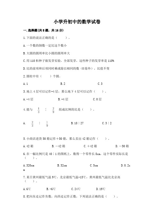 小学升初中的数学试卷含答案(满分必刷)