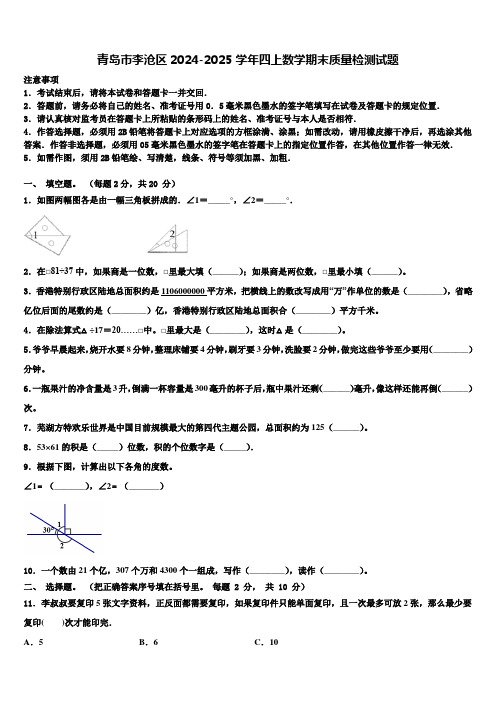 青岛市李沧区2024-2025学年四上数学期末质量检测试题含解析