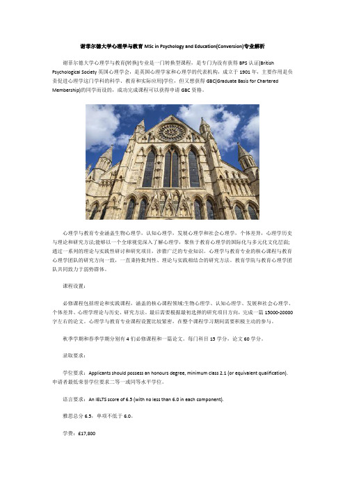 谢菲尔德大学心理学与教育MSc in Psychology and Education(Conversion)专业解析