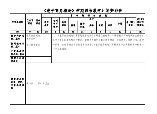 《电子商务概论》学期课程教学计划安排表