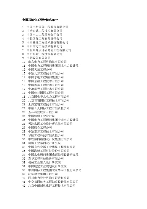 全国石油化工设计院名单