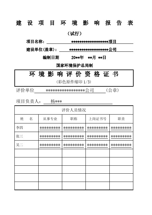 环评报告表模板