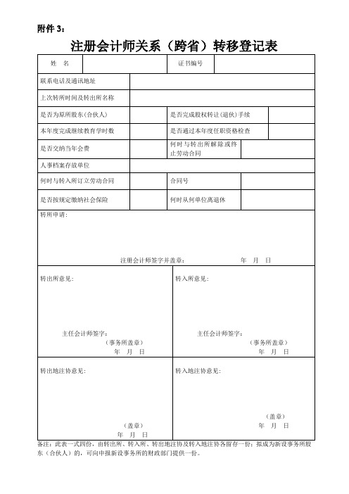 注册会计师关系(跨省)转移登记表【模板】