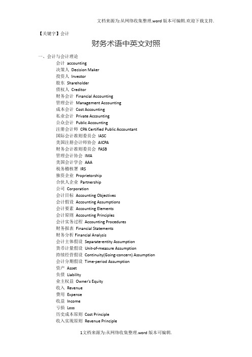 【会计】经济财务术语中英文对照